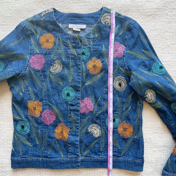 Ann Trinity | Vintage 90s Y2K Linen Blend Floral Embroidered Jacket/Shacket | M - Picture 11 of 15